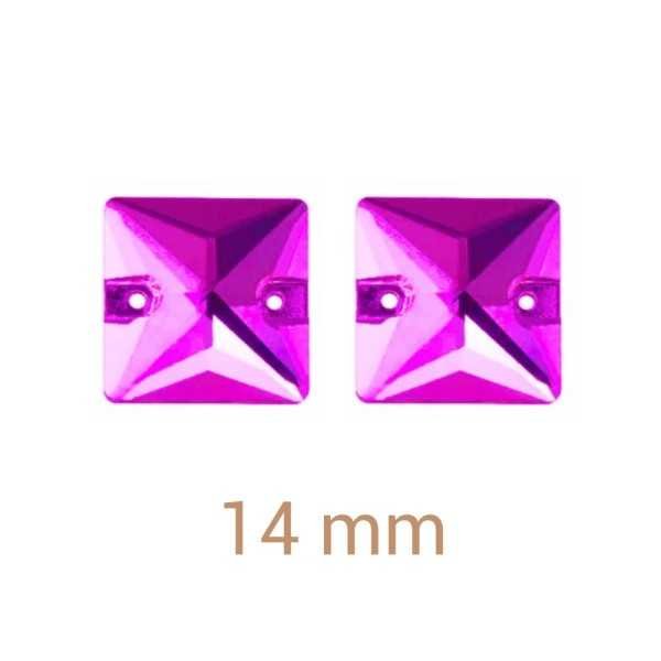 8db Ultra PINK négyzet varrható üveg kristály 14mm