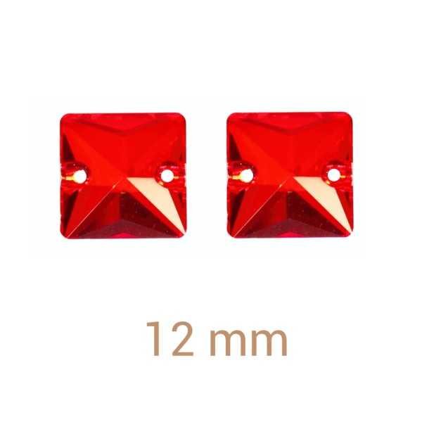 5db Négyzet Piros varrható üveg kristály 12mm