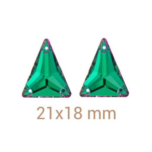 3db Háromszög Csodazöld varrható üveg kristály 21mm
